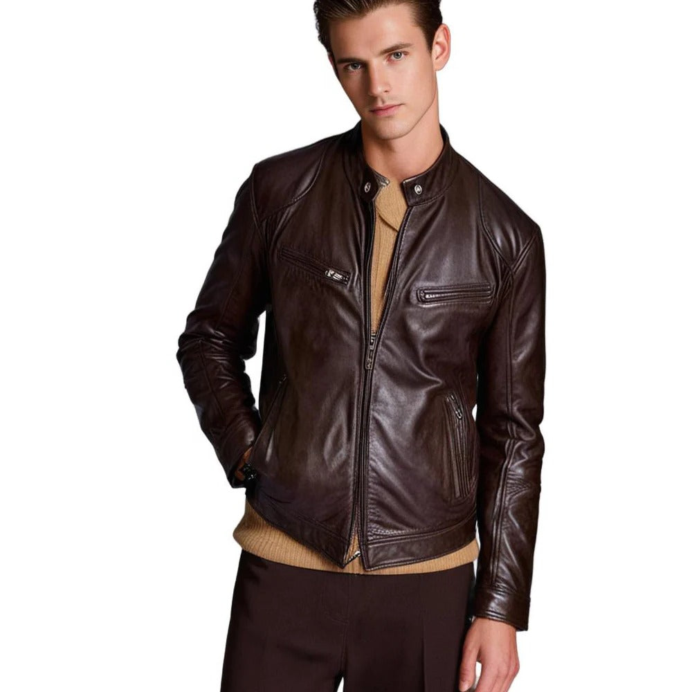 Men's Leather Jacket – Classic Fit, Soft Lining & 4 Colour Options