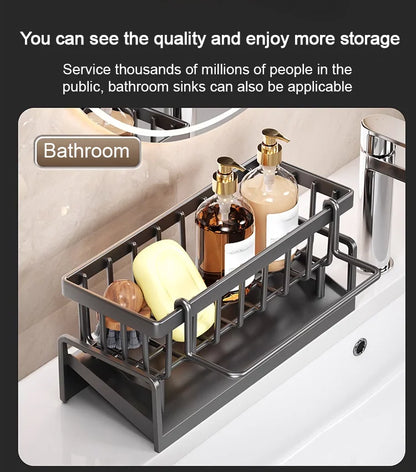 Sink organizer with drip tray and towel rail