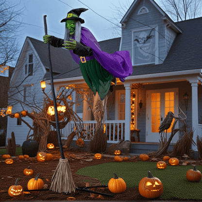 11.5ft Flying Witch on Broom Halloween Decor