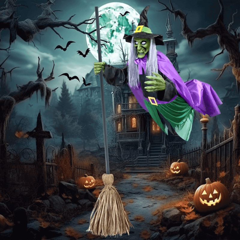 11.5ft Flying Witch on Broom Halloween Decor