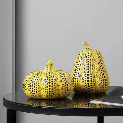 Yellow Resin Figurines Tabletop Accents Set Contemporary Shelf Decor Owl Pear Pumpkin Bird Sculptures 8 Inch Statement Pieces for Coffee Tab | Thomler