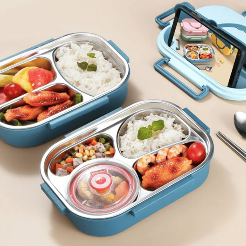 Lunch box stainless steel with 3 or 4 compartments