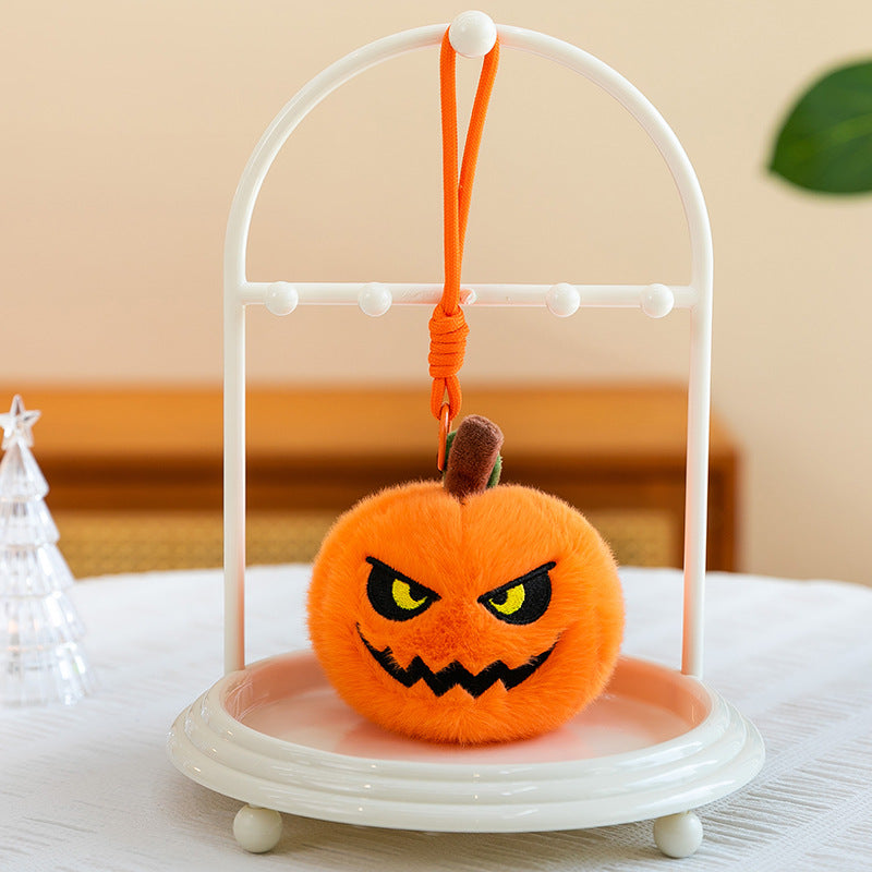 5pcs Halloween Plush 3.94'' Pumpkin Keychain Soft Stuffed Bag Charm Pendant with Funny Facial Expressions