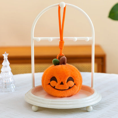 5pcs Halloween Plush 3.94'' Pumpkin Keychain Soft Stuffed Bag Charm Pendant with Funny Facial Expressions