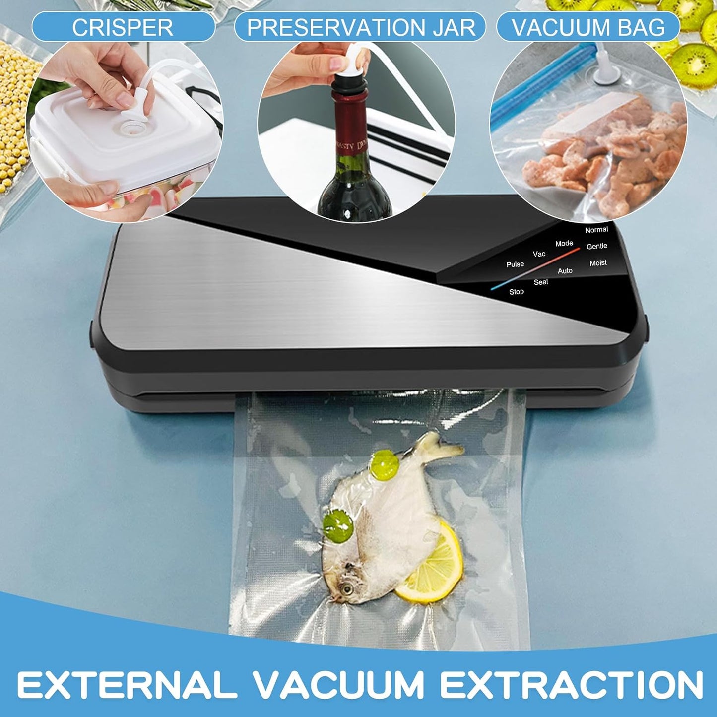 6-in-1 vacuum sealer with 80 kPa suction and 30 cm sealing strip - Fresvyn