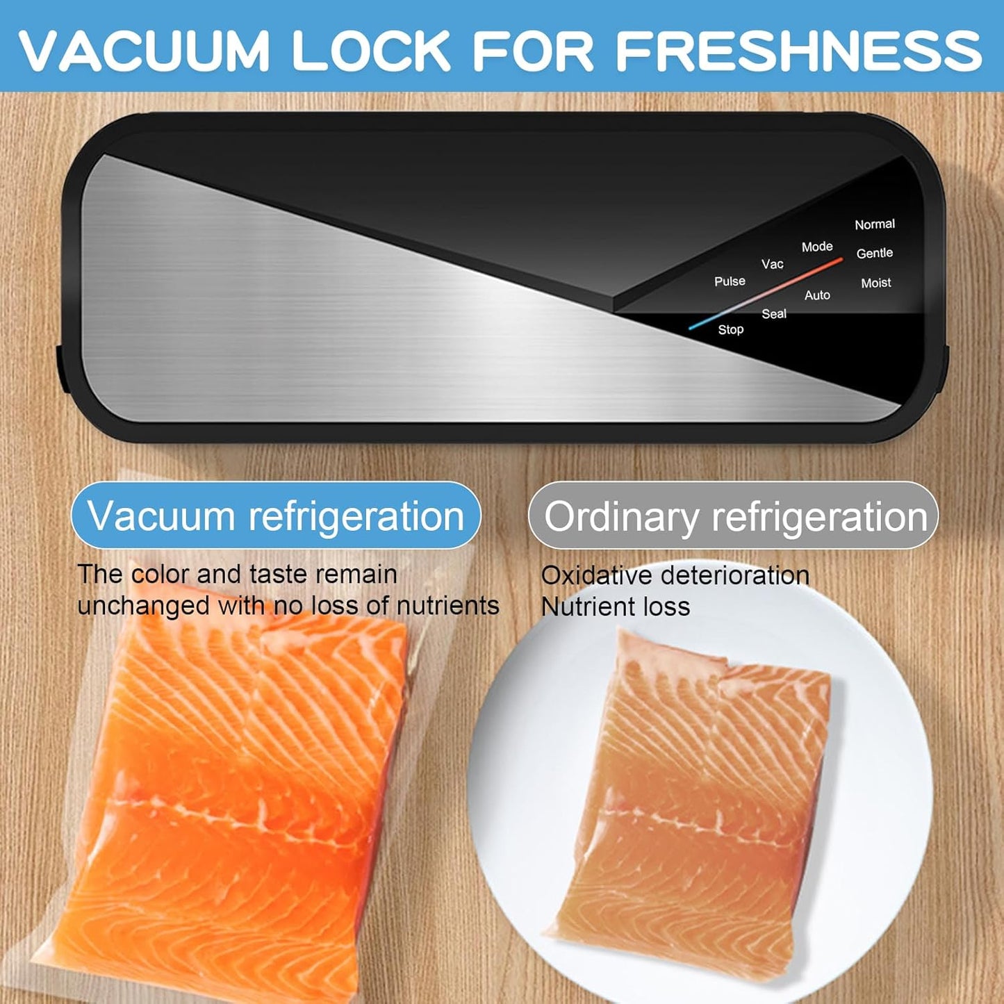 6-in-1 vacuum sealer with 80 kPa suction and 30 cm sealing strip - Fresvyn