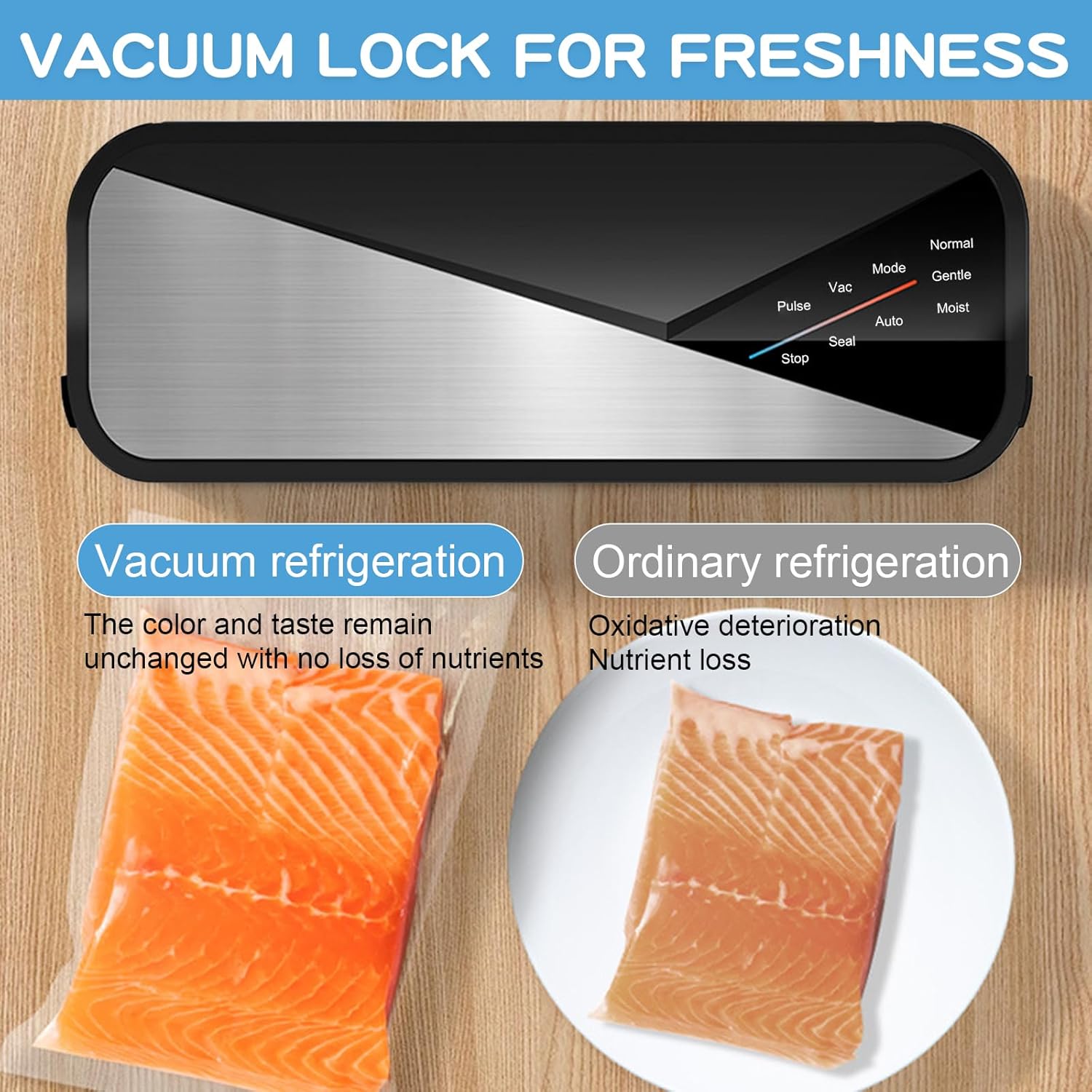 6-in-1 vacuum sealer with 80 kPa suction and 30 cm sealing strip - Fresvyn
