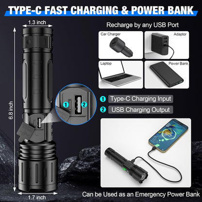 LumiCore X | LED Tactical Flashlight – 100,000 LM, IPX5 & 5000mAh Rechargeable