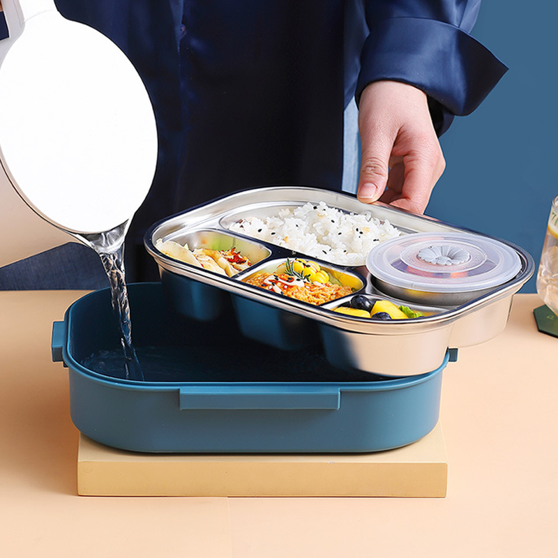Lunch box stainless steel with 3 or 4 compartments