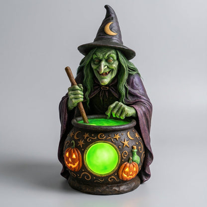 USB-Powered Glowing Cauldron Figurine with Neon Green LED Light for Halloween Decor, Fantasy Themed Rooms, Spooky Party Centerpiece, Tableto | Thomler