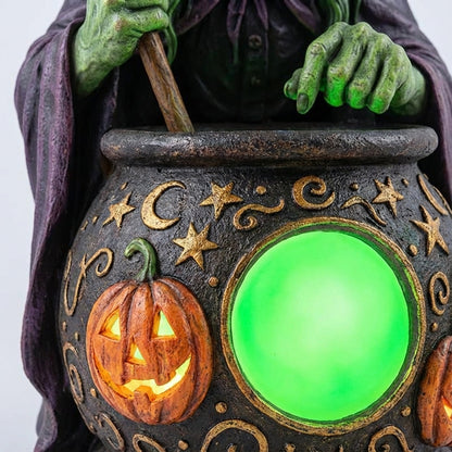 USB-Powered Glowing Cauldron Figurine with Neon Green LED Light for Halloween Decor, Fantasy Themed Rooms, Spooky Party Centerpiece, Tableto | Thomler