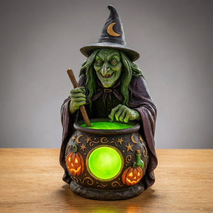 USB-Powered Glowing Cauldron Figurine with Neon Green LED Light for Halloween Decor, Fantasy Themed Rooms, Spooky Party Centerpiece, Tableto | Thomler