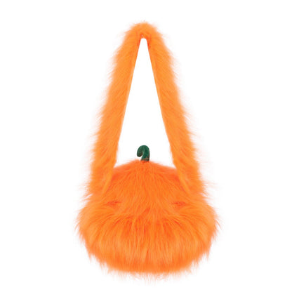 19.68'' Halloween Plush Toy Pumpkin Candy Bag Fluffy Plush Pumpkin Shoulder Handbag for Halloween Party Supplies