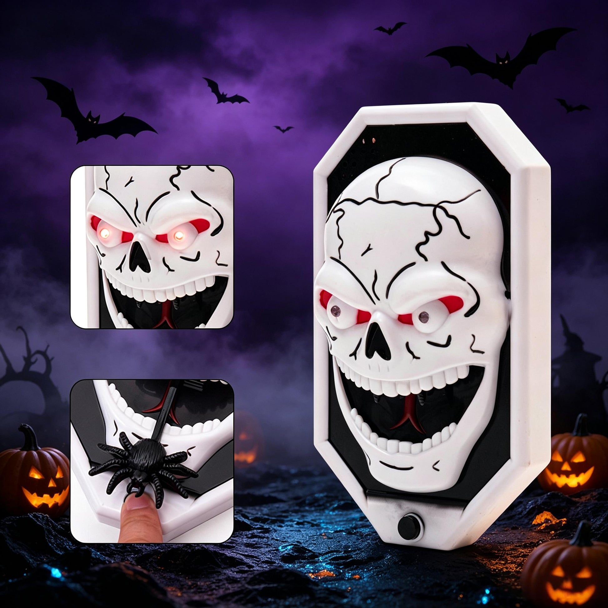 Halloween Scary Doorbell With Pop‑up Spider Flashing LED Eyes and Spooky Sound Effects for Home Decor