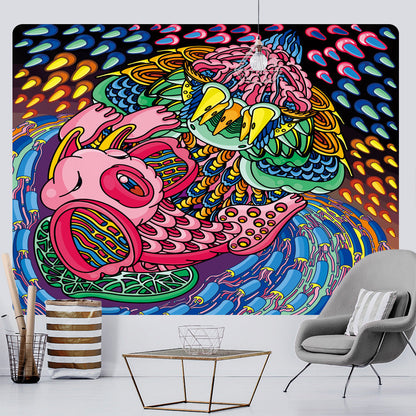 Large Woven Wall Tapestry Featuring Viking Skull Helmet And Crossed Axes Graphic