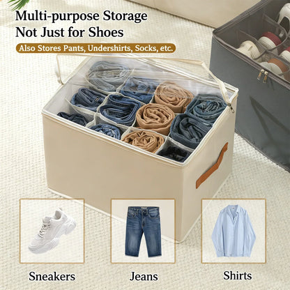Shoe Organizer with Leather Handle - Foldable Storage for Shoes