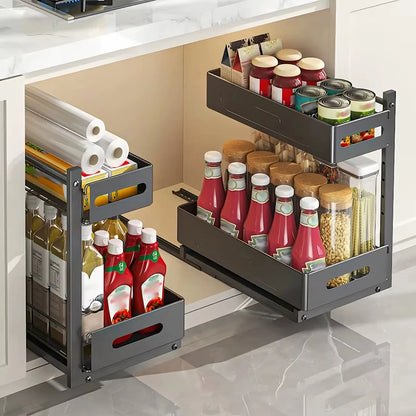 Extendable kitchen cabinet organizer 2 tiers