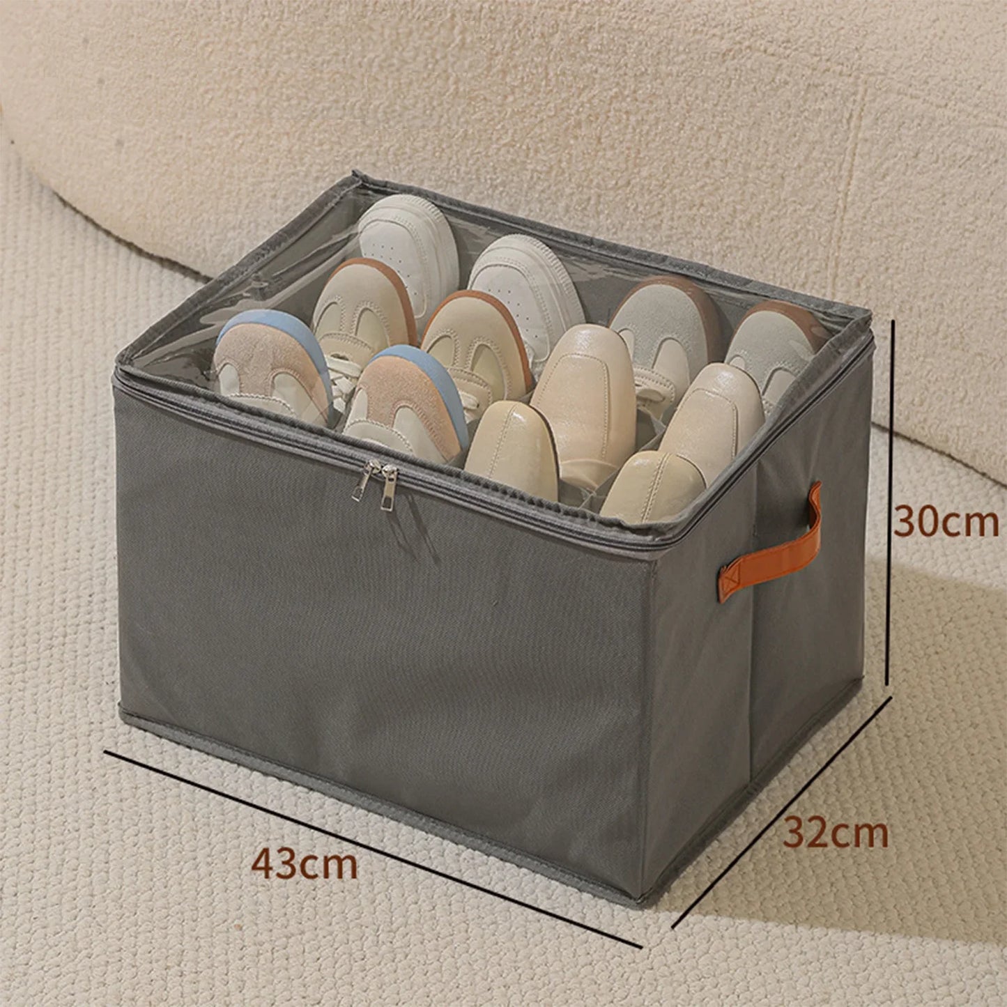 Shoe Organizer with Leather Handle - Foldable Storage for Shoes