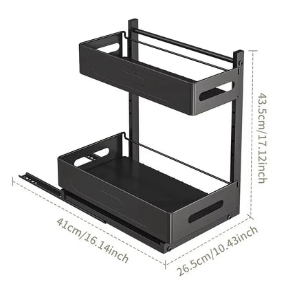Extendable kitchen cabinet organizer 2 tiers