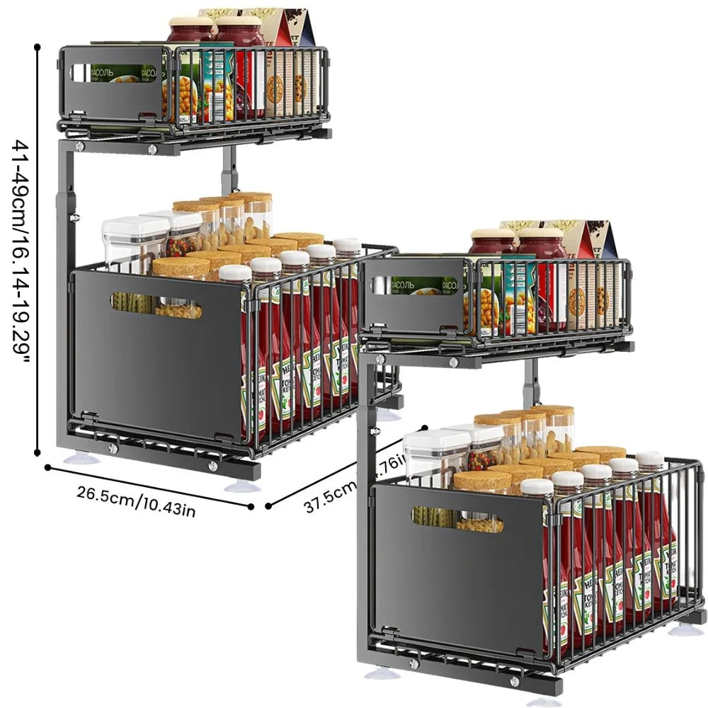 Extendable kitchen cabinet organizer 2 tiers