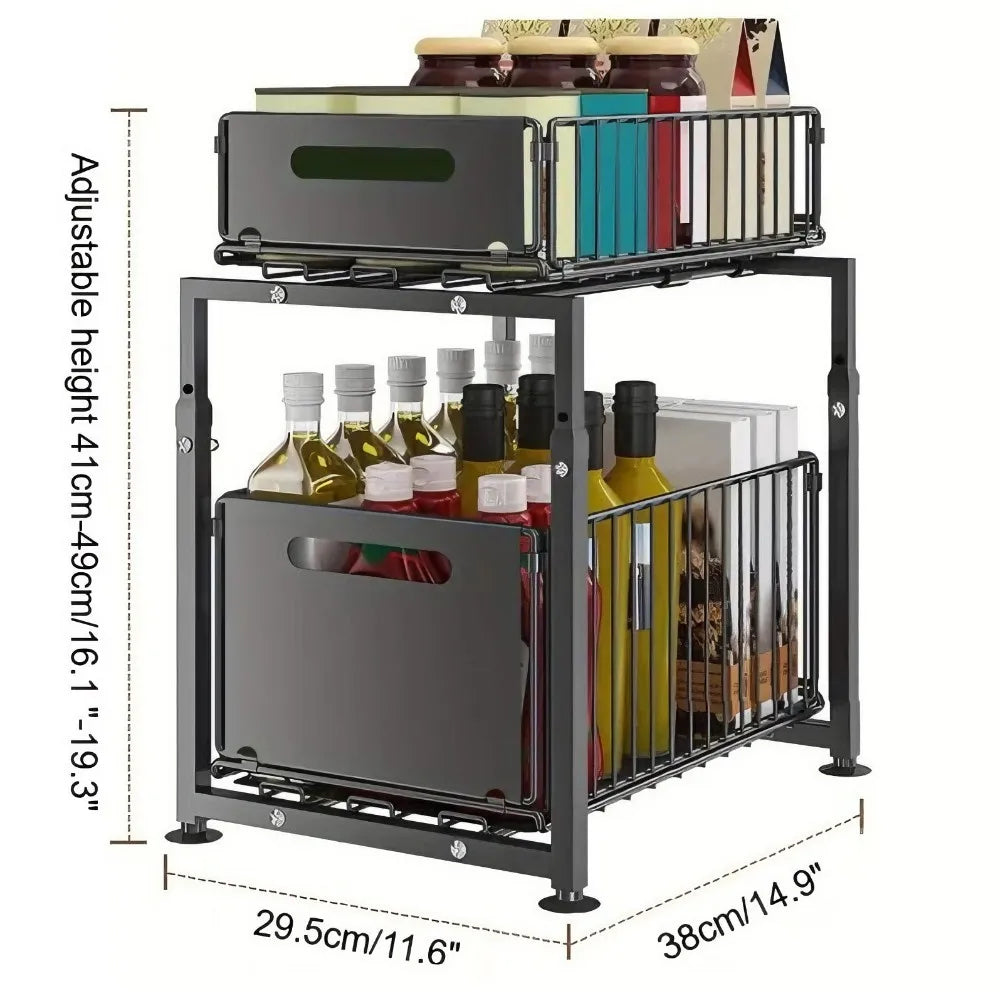 Extendable kitchen cabinet organizer 2 tiers