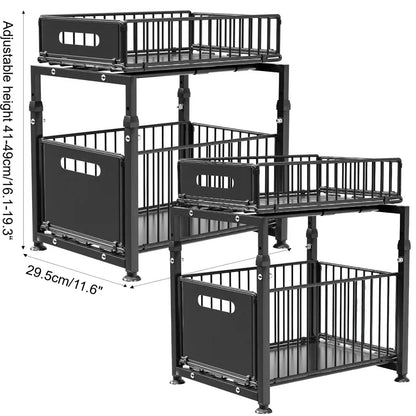 Extendable kitchen cabinet organizer 2 tiers
