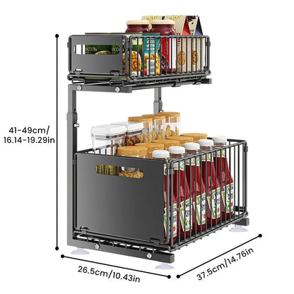 Extendable kitchen cabinet organizer 2 tiers