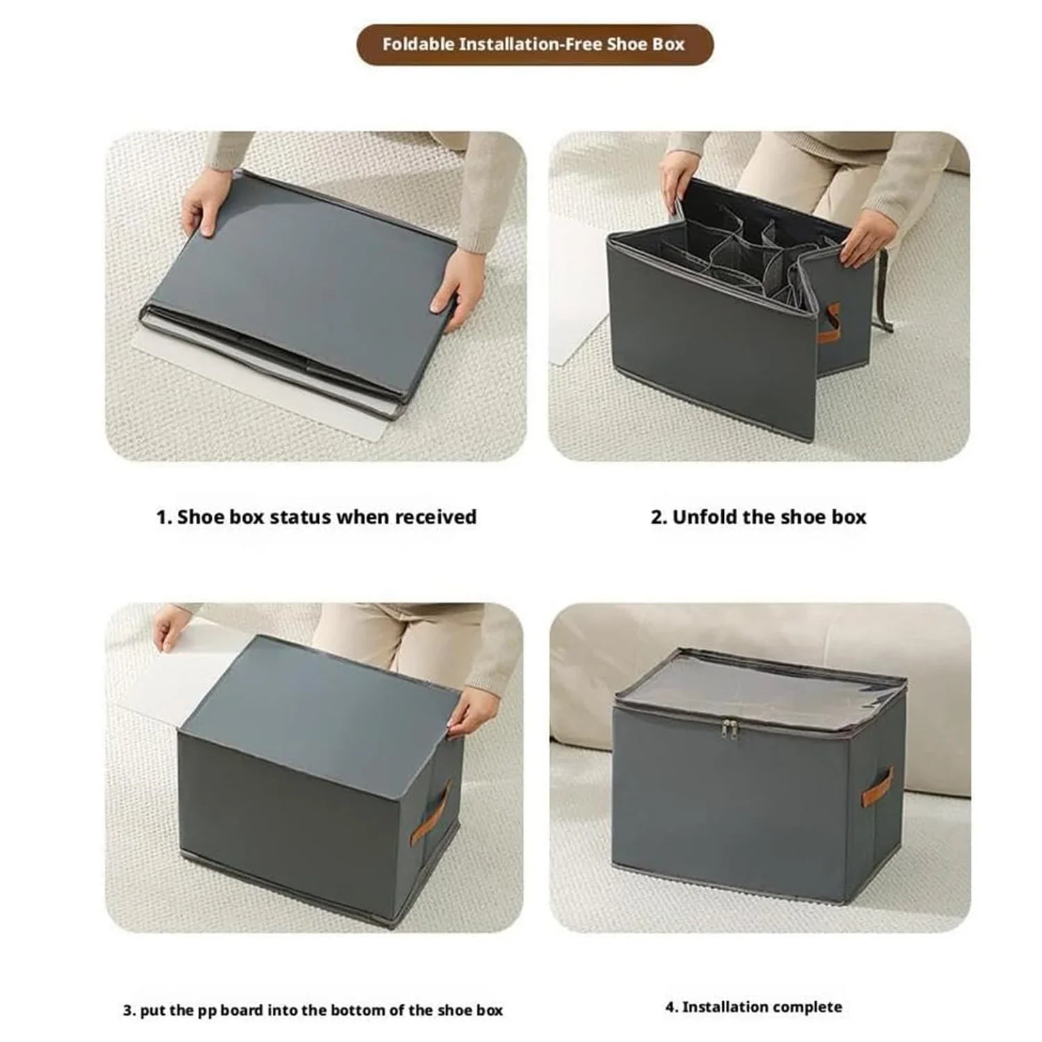 Shoe Organizer with Leather Handle - Foldable Storage for Shoes