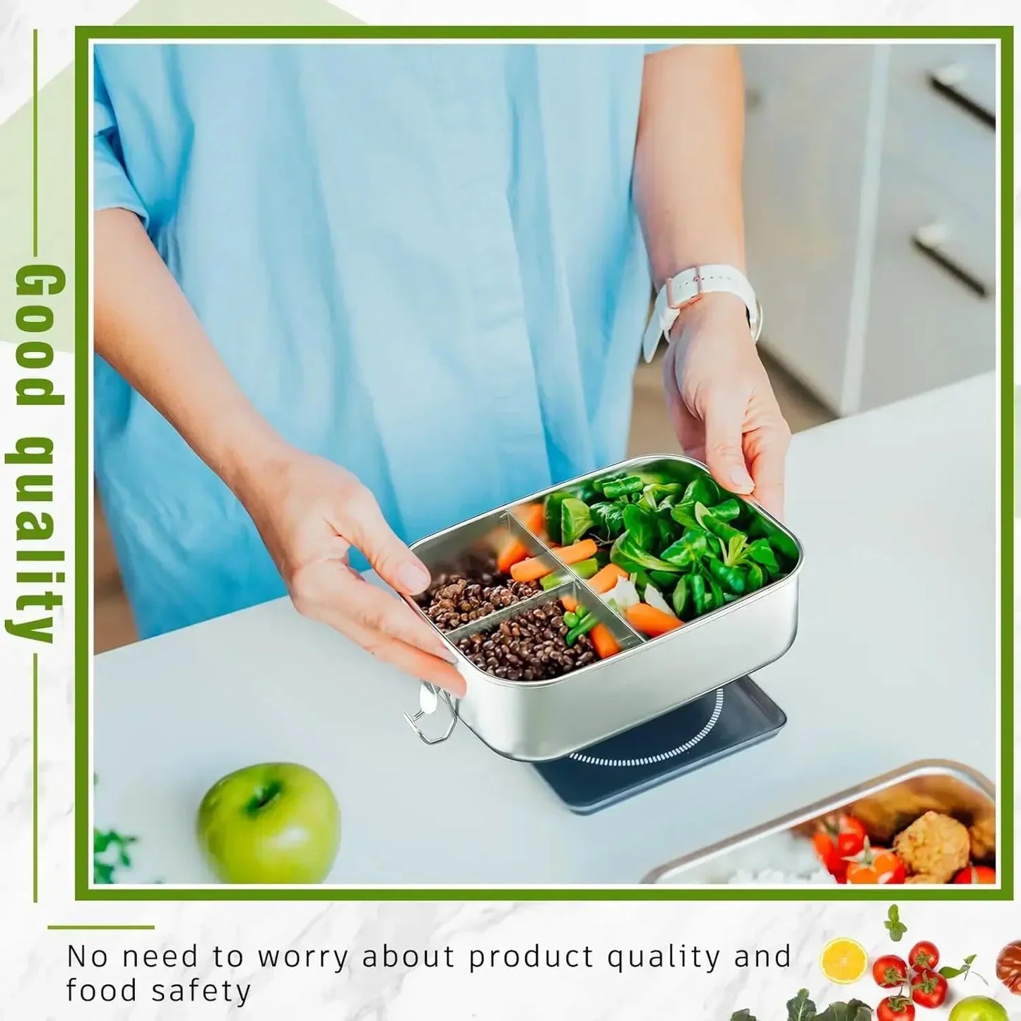 Lunch box stainless steel with swing top closure - BPA free