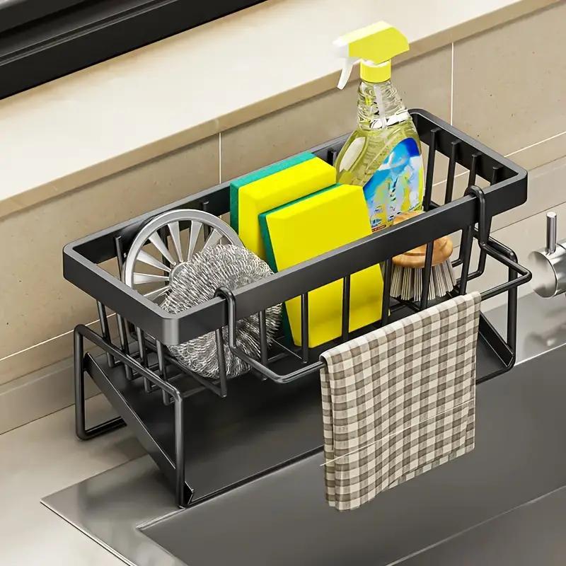 Sink organizer with drip tray and towel rail