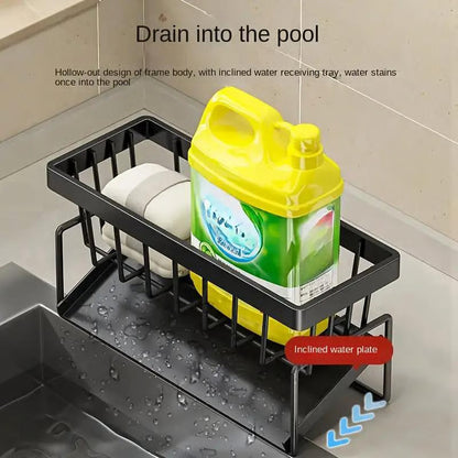 Sink organizer with drip tray and towel rail