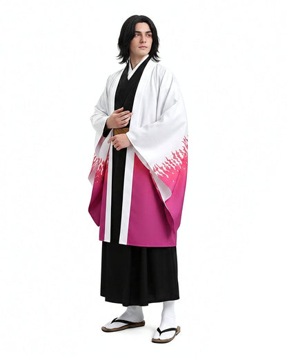 Adult Slayer Leader Costume Japanese White to Pink Gradient Kimono Robe Set for Anime Expo