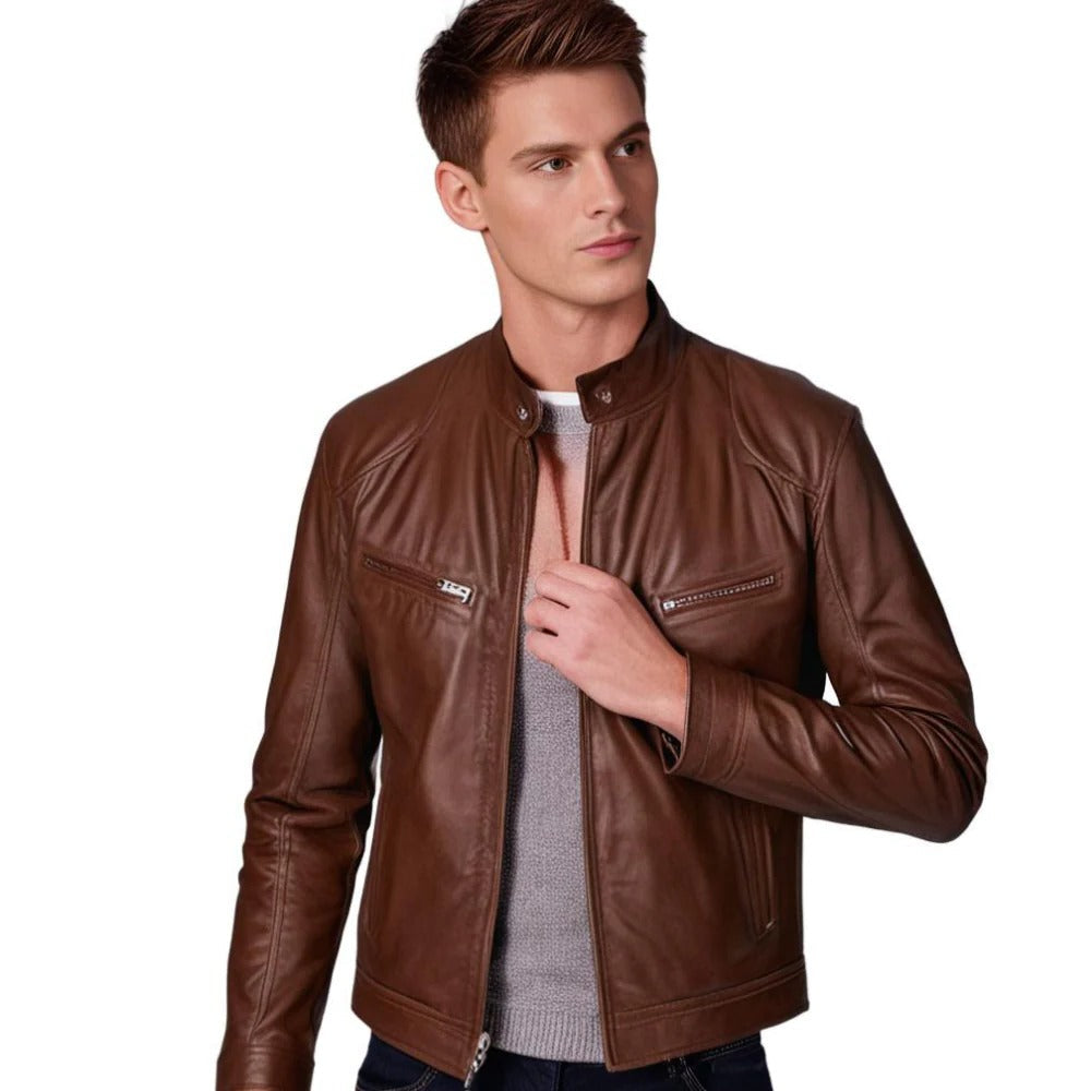 Men's Leather Jacket – Classic Fit, Soft Lining & 4 Colour Options