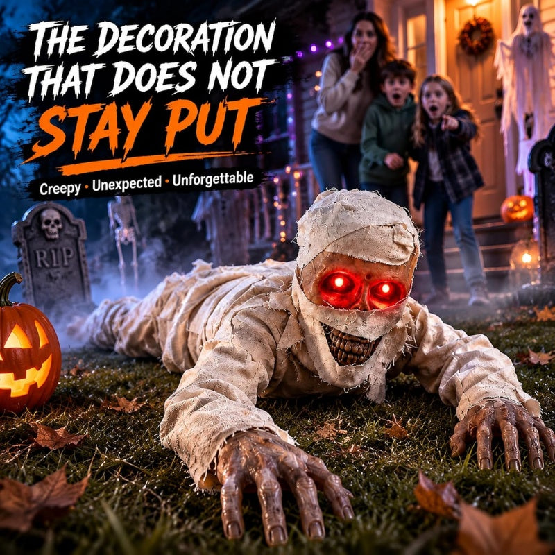 42-Inch Sound-Activated Crawling Mummy with Glowing Red Eyes, Halloween Decorations