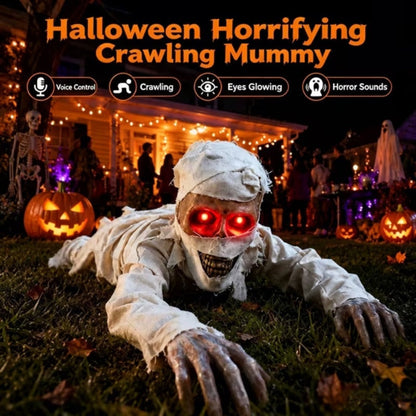 42-Inch Sound-Activated Crawling Mummy with Glowing Red Eyes, Halloween Decorations