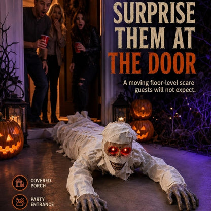 42-Inch Sound-Activated Crawling Mummy with Glowing Red Eyes, Halloween Decorations