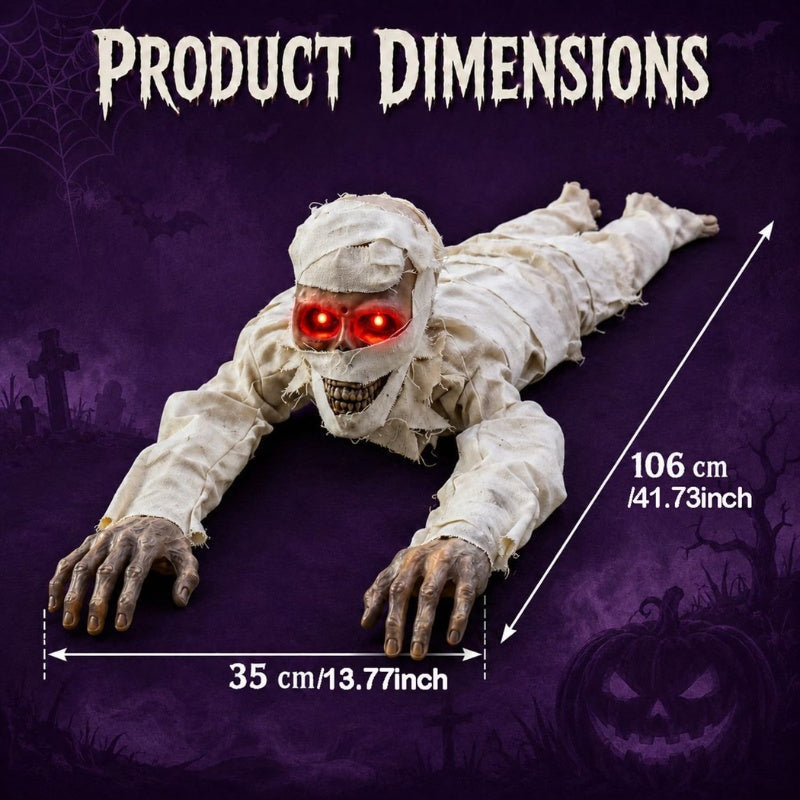 42-Inch Sound-Activated Crawling Mummy with Glowing Red Eyes, Halloween Decorations