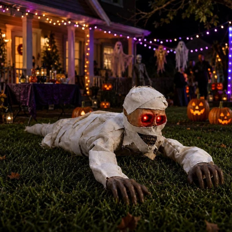 42-Inch Sound-Activated Crawling Mummy with Glowing Red Eyes, Halloween Decorations
