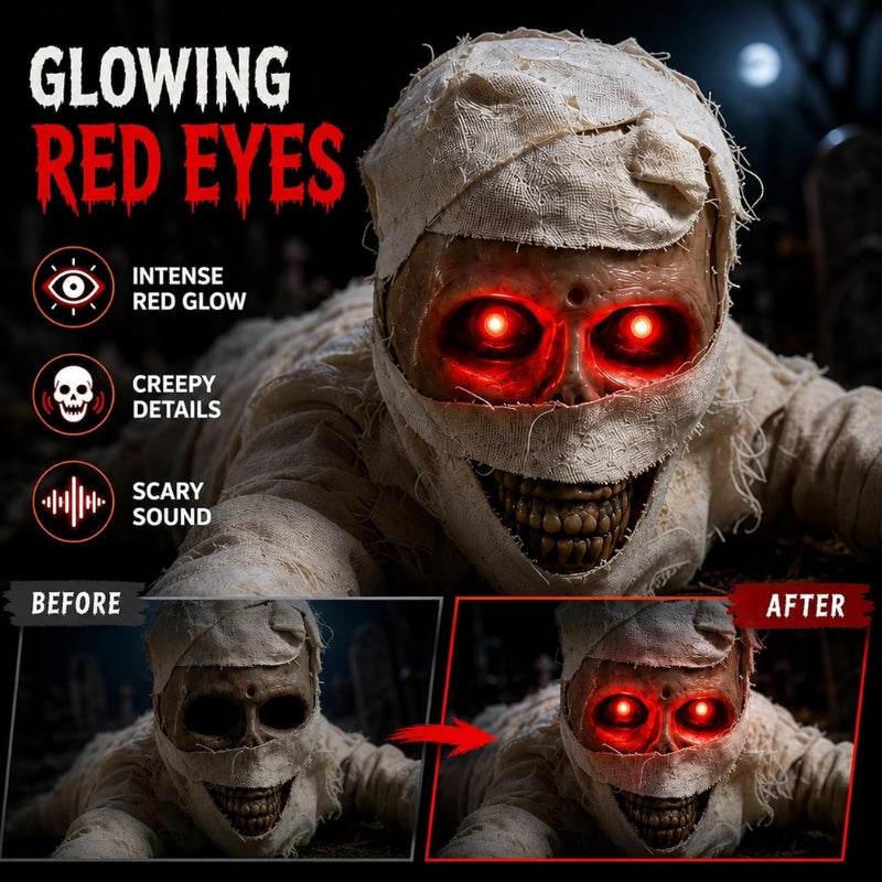 42-Inch Sound-Activated Crawling Mummy with Glowing Red Eyes, Halloween Decorations