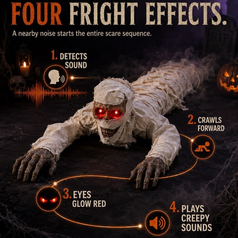 42-Inch Sound-Activated Crawling Mummy with Glowing Red Eyes, Halloween Decorations