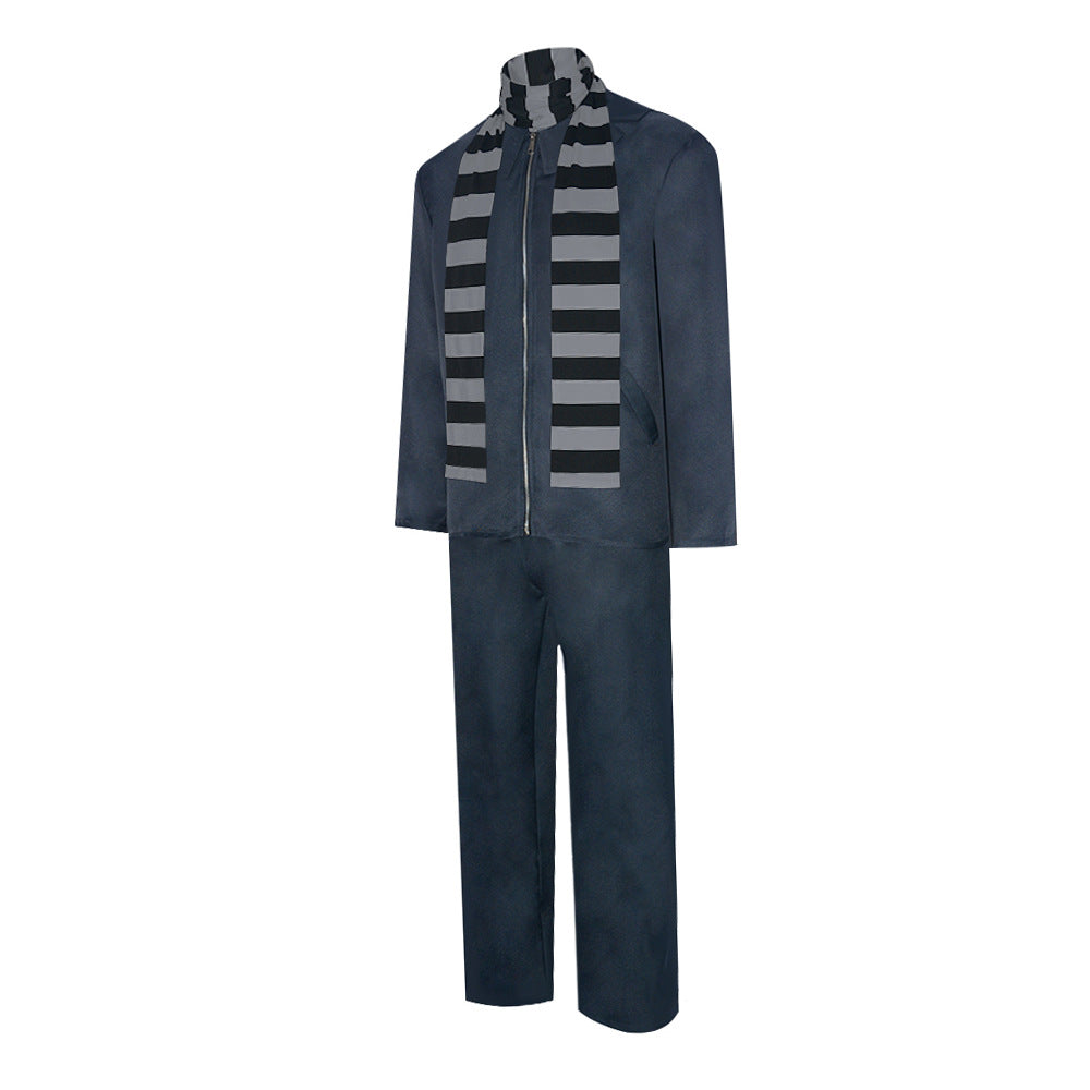 Adult Costume Gray Outfit Jacket Pants and Striped Scarf Adults Halloween Costume