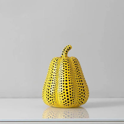 Yellow Resin Figurines Tabletop Accents Set Contemporary Shelf Decor Owl Pear Pumpkin Bird Sculptures 8 Inch Statement Pieces for Coffee Tab | Thomler