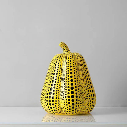 Yellow Resin Figurines Tabletop Accents Set Contemporary Shelf Decor Owl Pear Pumpkin Bird Sculptures 8 Inch Statement Pieces for Coffee Tab | Thomler