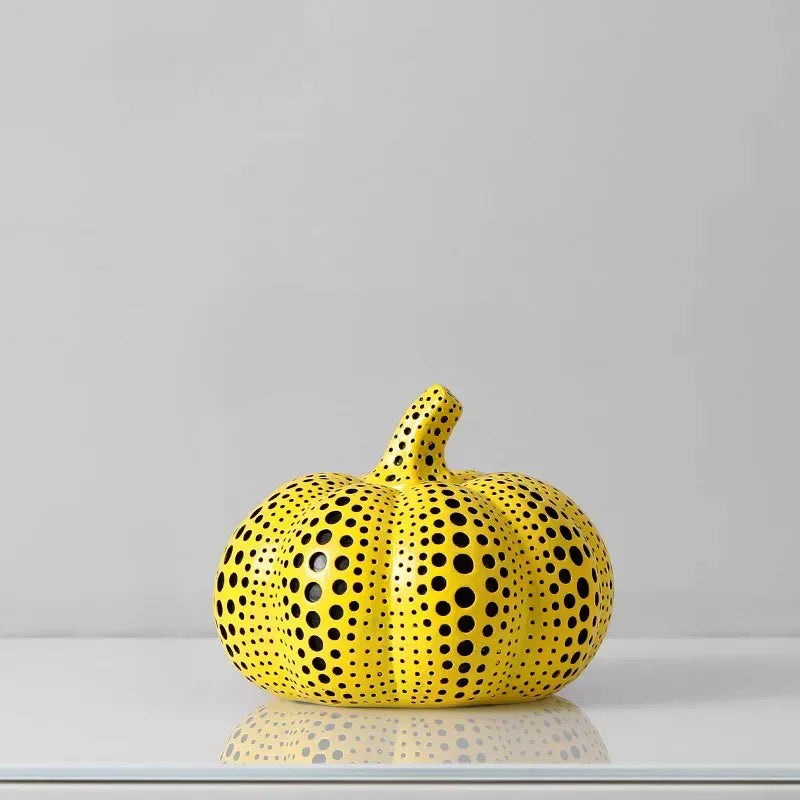Yellow Resin Figurines Tabletop Accents Set Contemporary Shelf Decor Owl Pear Pumpkin Bird Sculptures 8 Inch Statement Pieces for Coffee Tab | Thomler