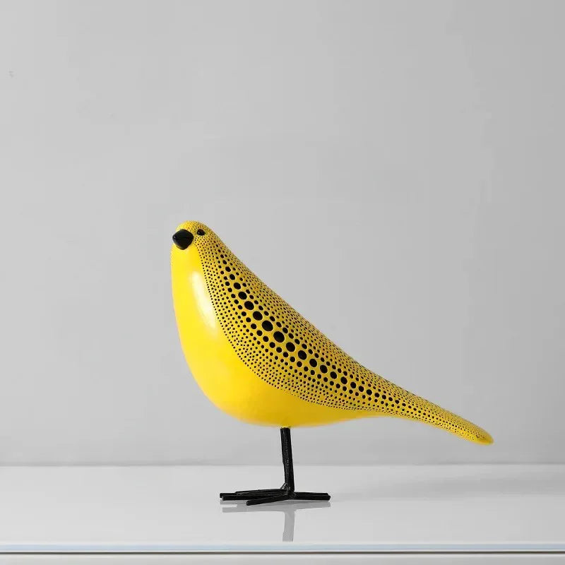 Yellow Resin Figurines Tabletop Accents Set Contemporary Shelf Decor Owl Pear Pumpkin Bird Sculptures 8 Inch Statement Pieces for Coffee Tab | Thomler