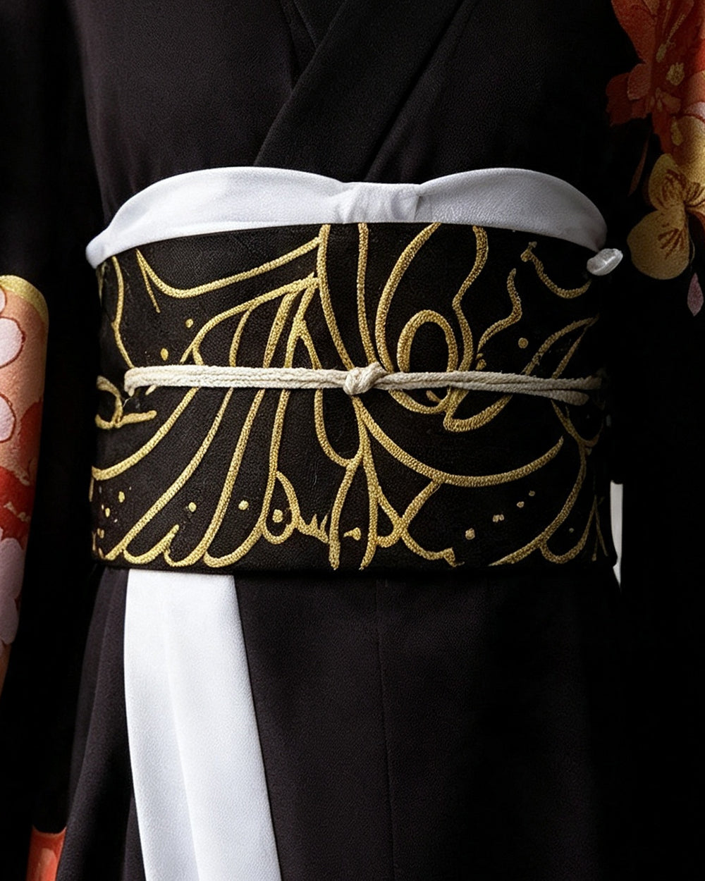 Female Demon King Costume Japanese Traditional Floral Black Kimono Set for Halloween Cosplay
