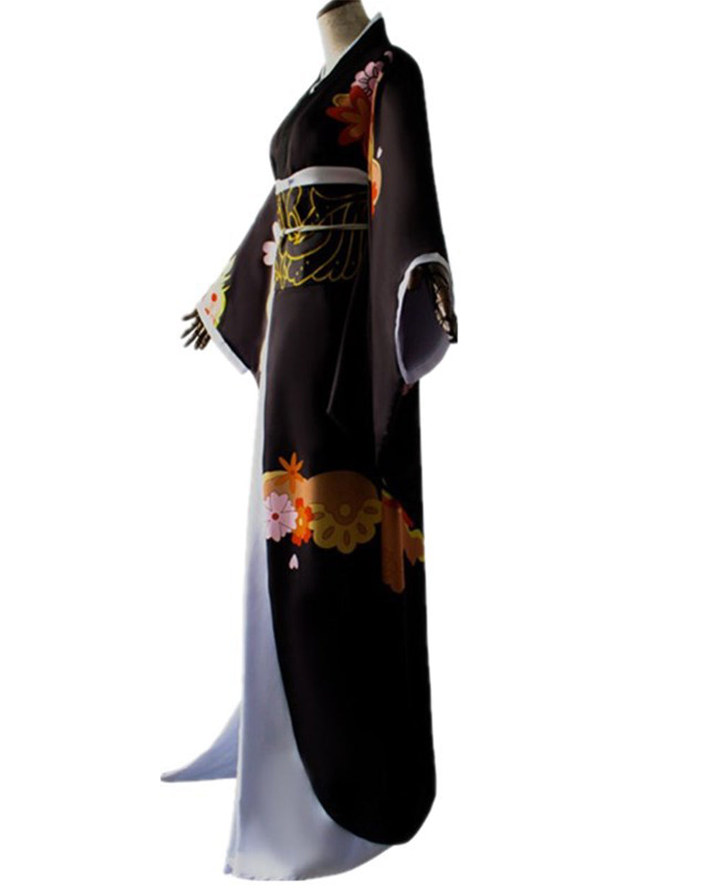 Female Demon King Costume Japanese Traditional Floral Black Kimono Set for Halloween Cosplay
