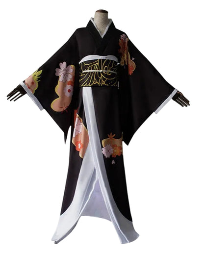 Female Demon King Costume Japanese Traditional Floral Black Kimono Set for Halloween Cosplay