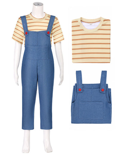 Women Striped Shirt and Denim Overalls Adult Animated Movie Youngest Sister Costume for Halloween