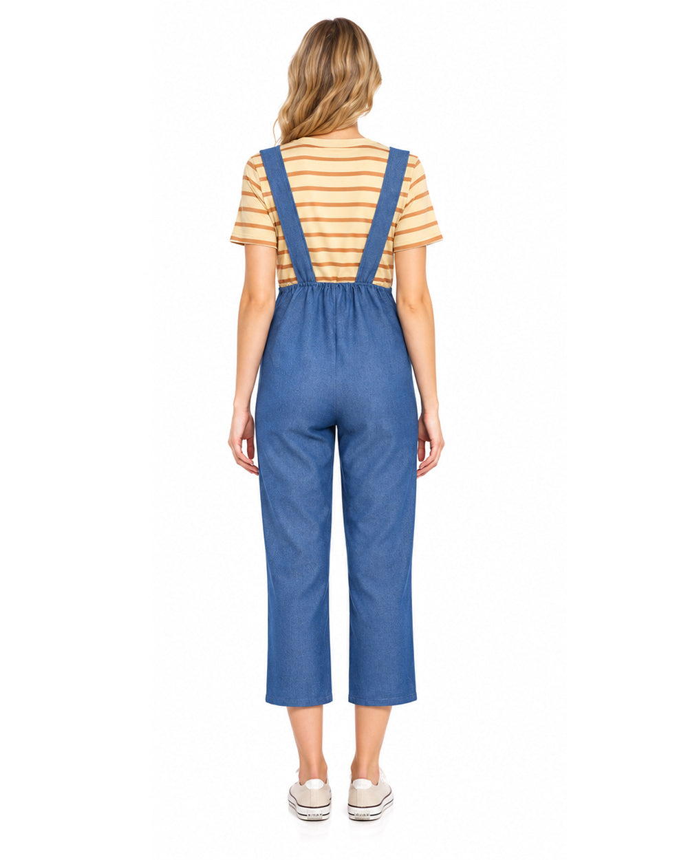Women Striped Shirt and Denim Overalls Adult Animated Movie Youngest Sister Costume for Halloween